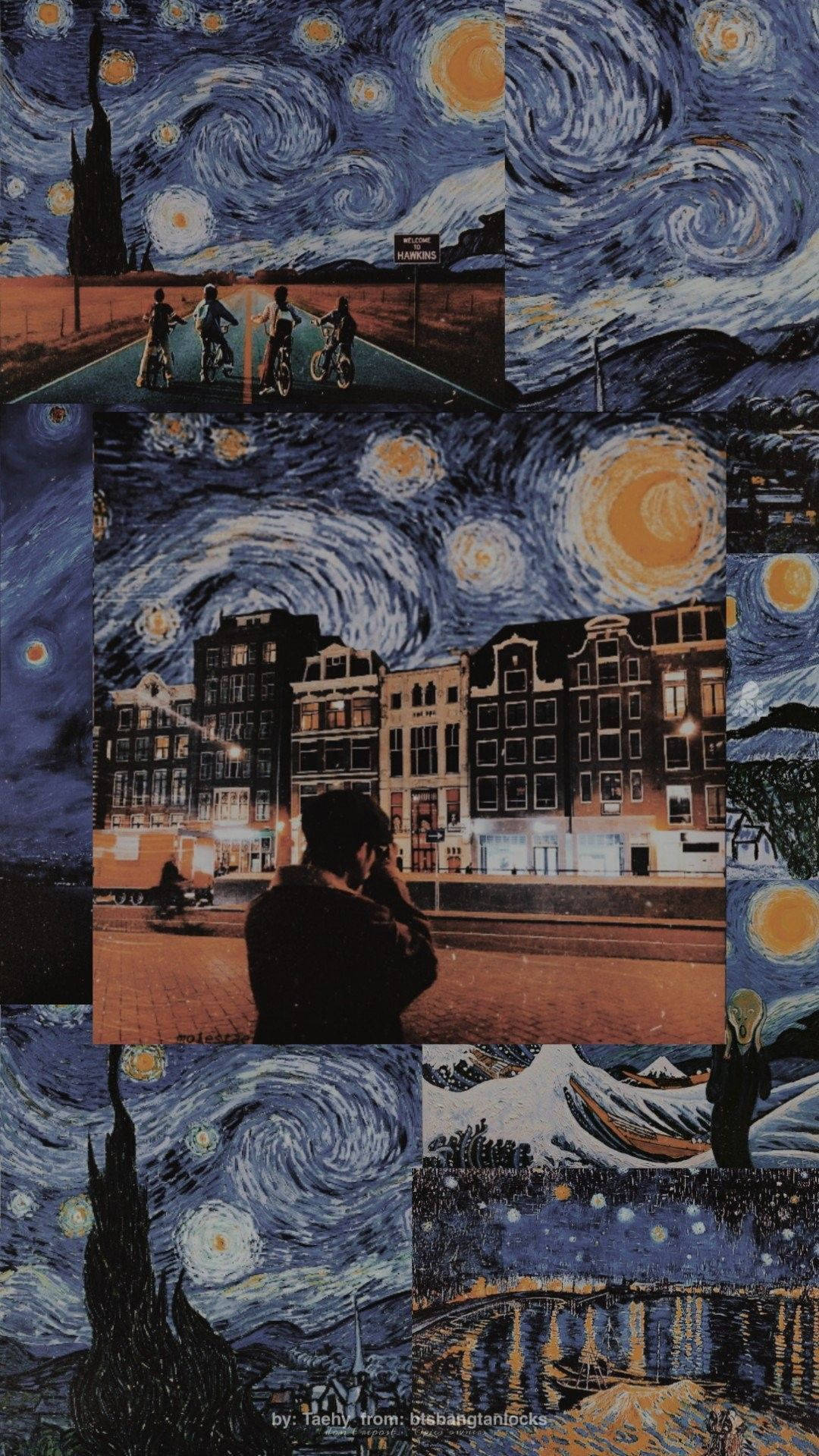 Sternennacht, Collage, Vincent van Gogh, Blau, Ästhetik, Full HD, Handy-Hintergrundbild