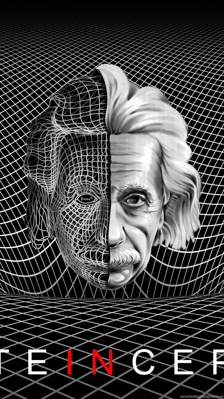 Albert Einstein, Inception, Parodie, 3D-Gitter, Schwarzweiß, Android-Hintergrundbild