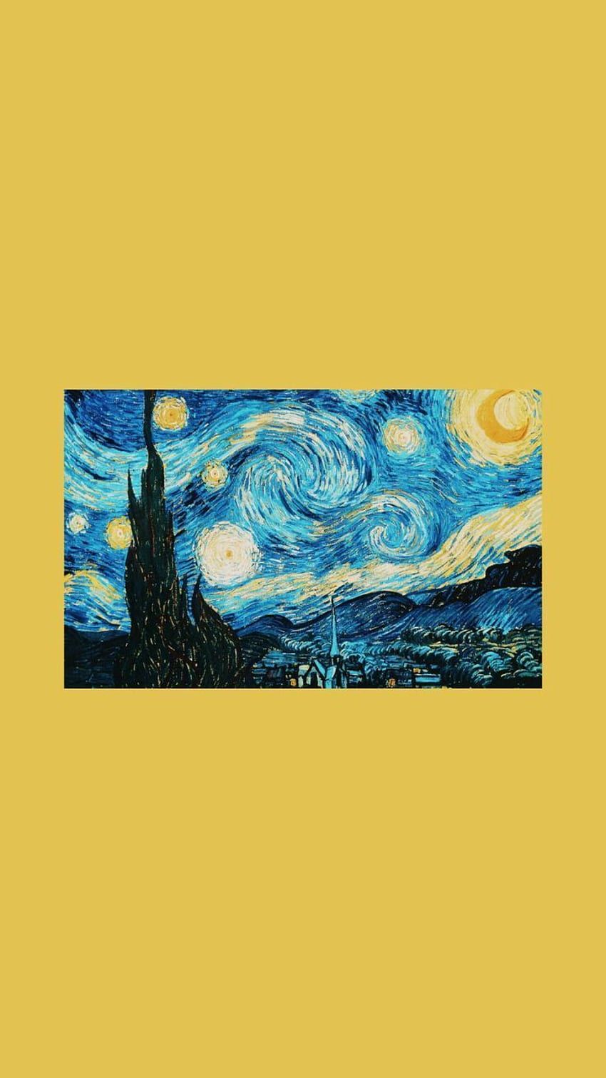 Sternennacht, Vincent van Gogh, Gelber Hintergrund, Minimalismus, Sperrbildschirm fürs iPhone