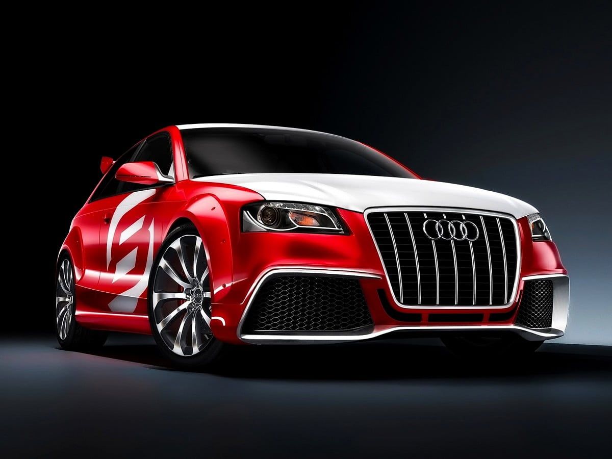 Audi A3, Konzeptauto, Rot-weiß, Kompaktwagen, Studio, Hintergrundbild für iPad und Tablet