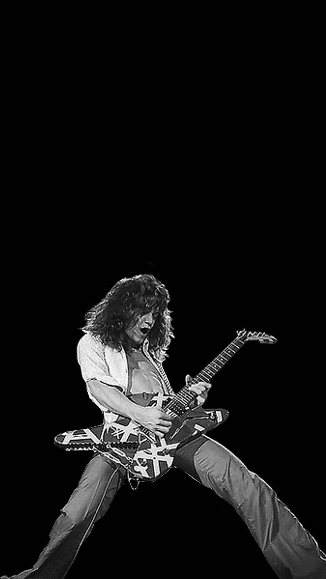 Eddie Van Halen, Gitarrist, Bühnensprung, Schwarz-Weiß, Konzert, Sperrbildschirm fürs iPhone