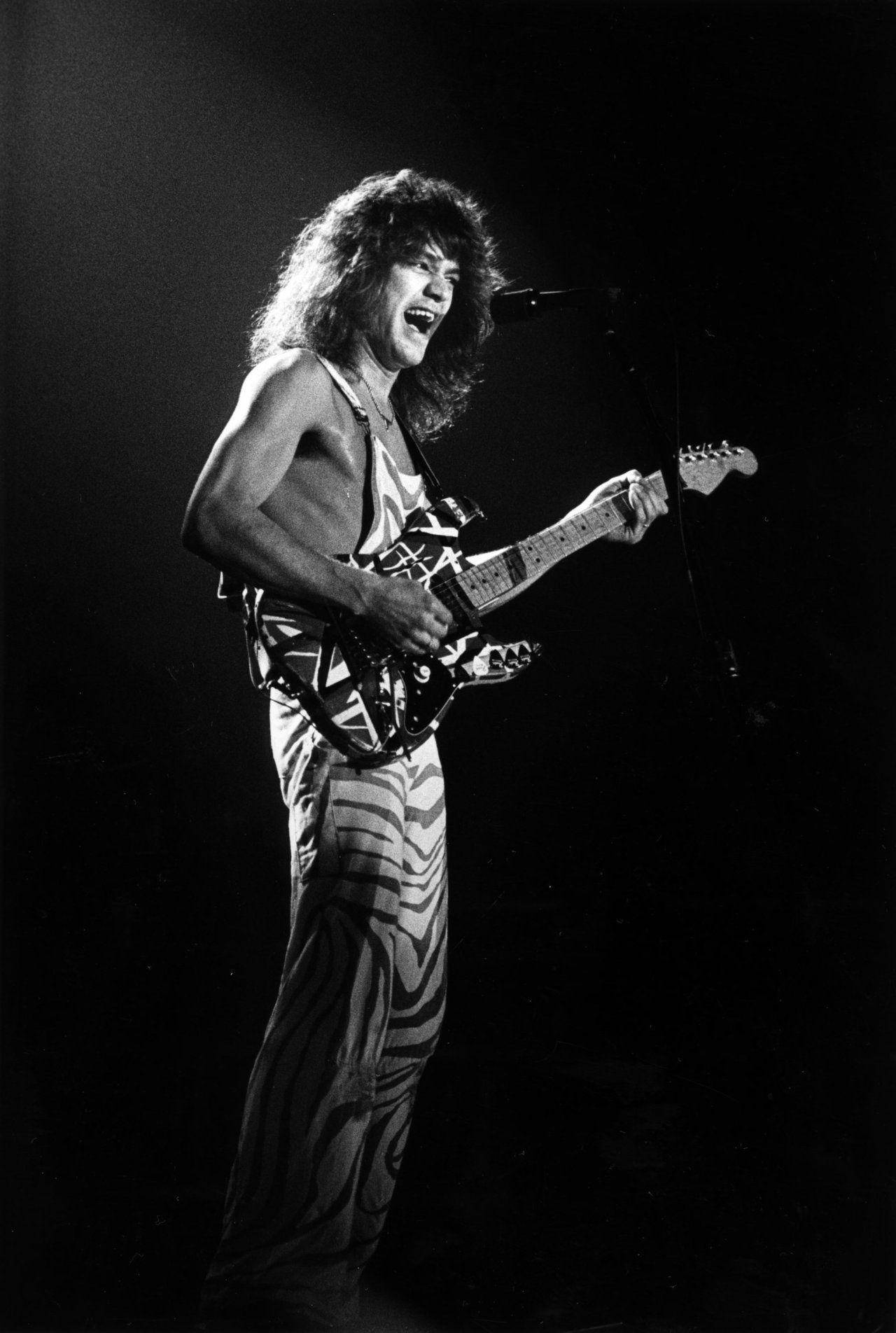 Eddie Van Halen, Gitarrist, Schwarz-Weiß, Bühne, Rockmusik, Full HD, iPad-Hintergrundbild