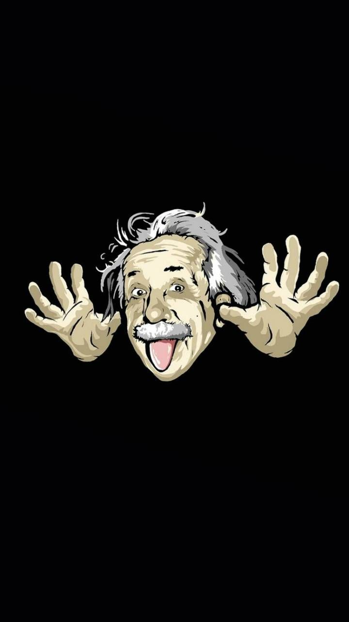 Albert Einstein, Herausgestreckte Zunge, Cartoon, Schwarzer Hintergrund, Sperrbildschirm fürs iPhone