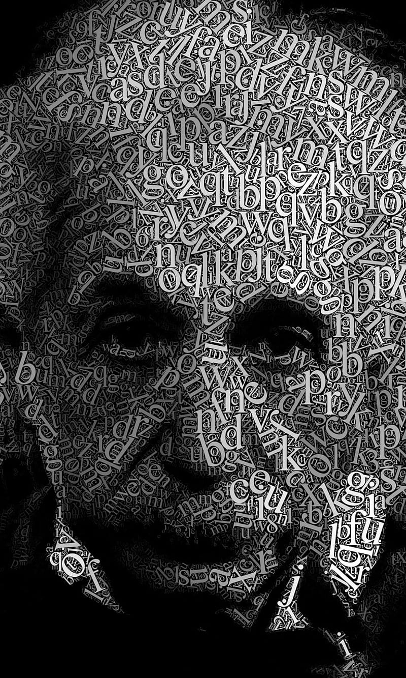 Albert Einstein, Typografie-Porträt, Schwarzweiß, Nahaufnahme, HD, Handy-Hintergrund