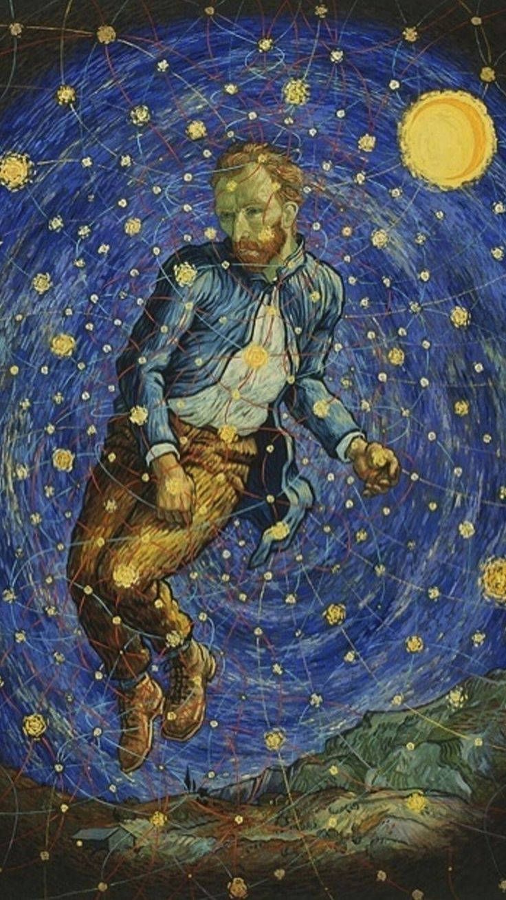 Vincent van Gogh, Sternenhimmel, Schwebend, Digitale Kunst, Blau, HD, iPhone-Hintergrundbild