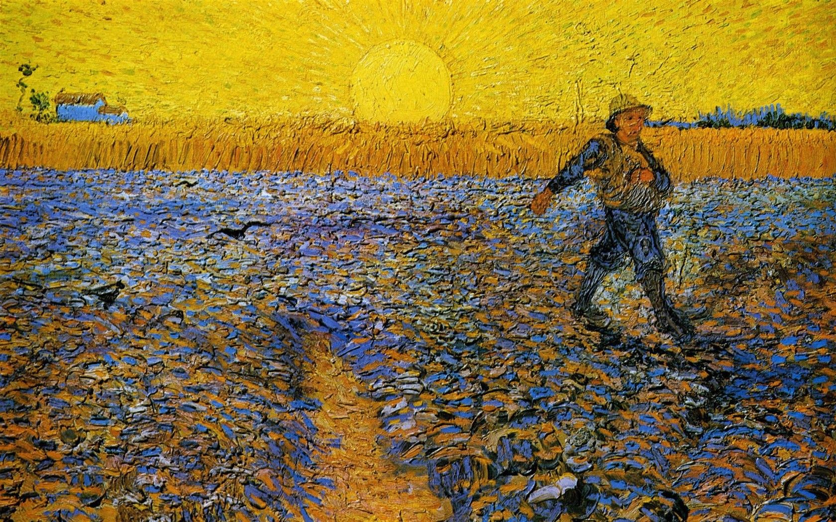 Der Sämann, Vincent van Gogh, Feld, Sonnenuntergang, Gelb, HD, Desktop-Hintergrund