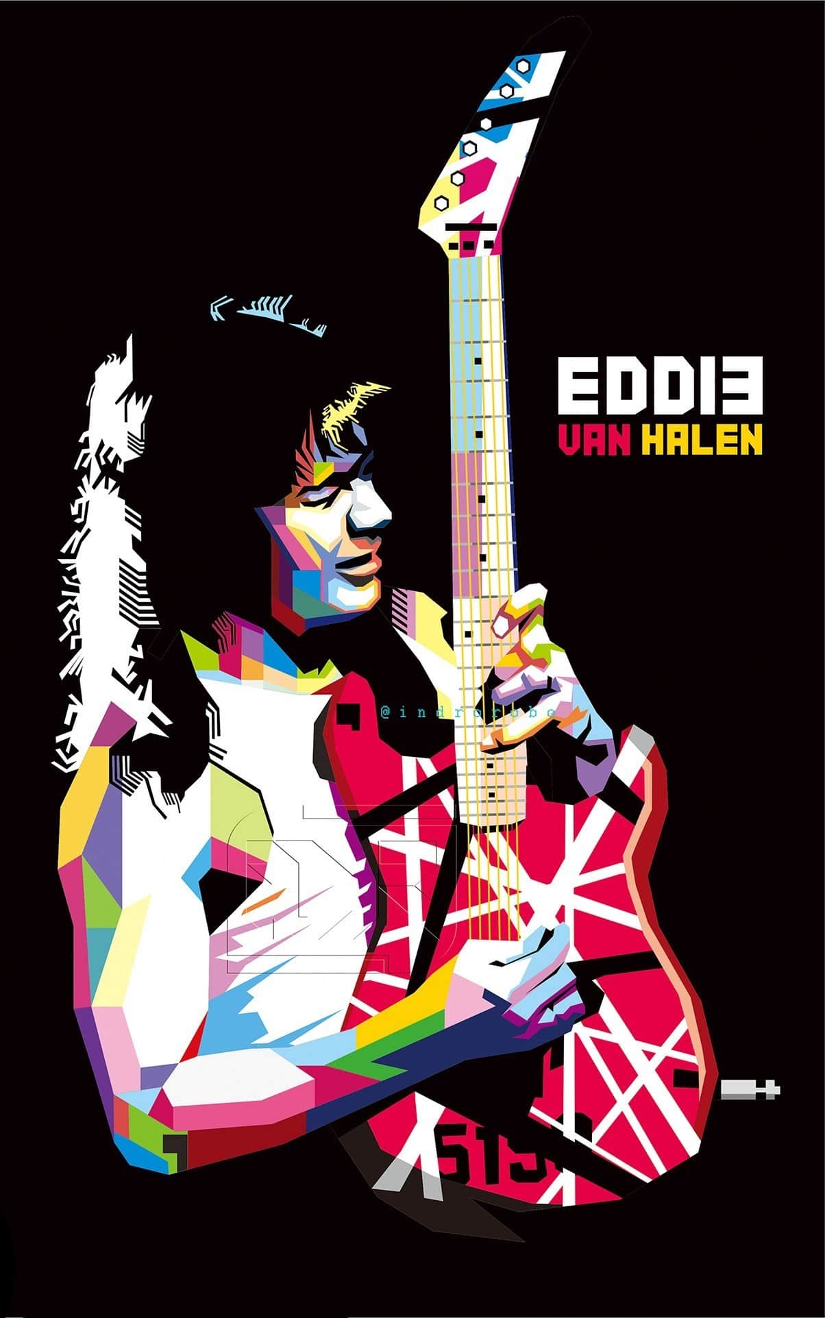 Eddie Van Halen, Pop-Art, Frankenstrat, Bunte Grafik, Gitarrist, Full HD, Handy-Hintergrundbild