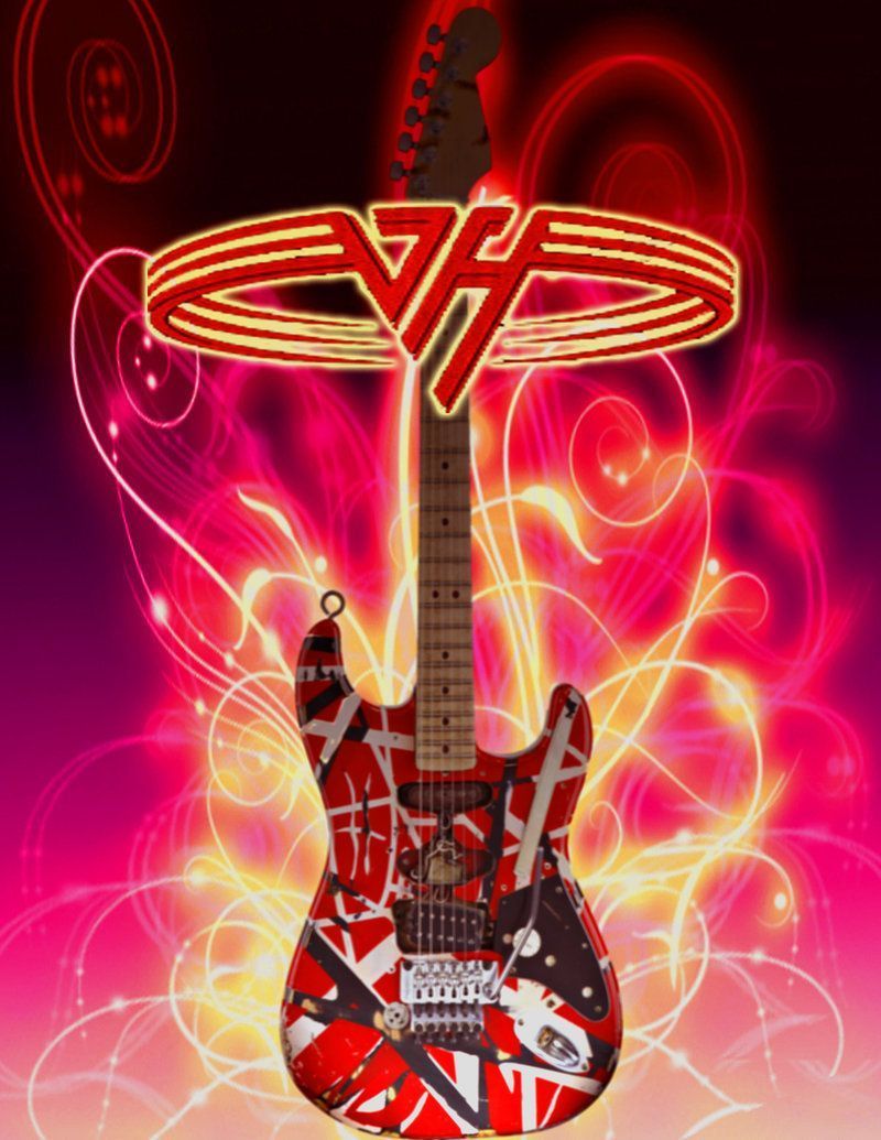 Van Halen, Van-Halen-Logo, Frankenstrat, Digitale Kunst, Pinkes Feuer, Neon, iPad-Hintergrundbild