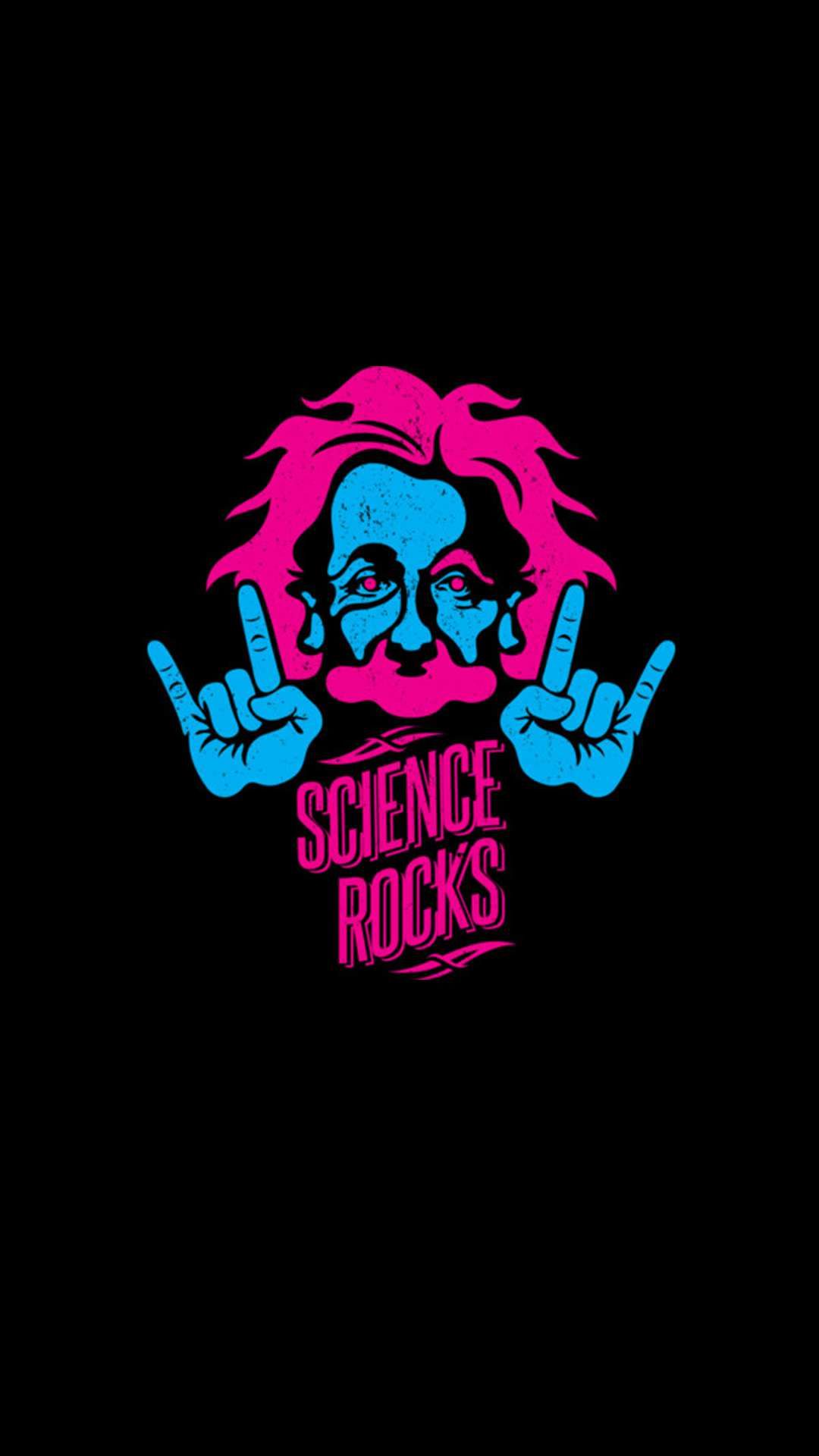 Albert Einstein, Science Rocks, Rock-Geste, Pink, Schwarzer Hintergrund, Sperrbildschirm fürs iPhone