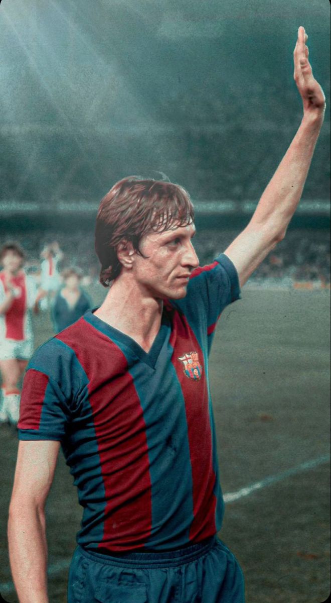 Johan Cruyff, FC Barcelona, Gruß, Stadion, Retro, Hintergrundbild für iPhone und Android