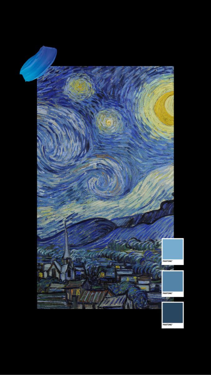 Sternennacht, Vincent van Gogh, Schwarzer Hintergrund, Farbpalette, Sperrbildschirm fürs iPhone