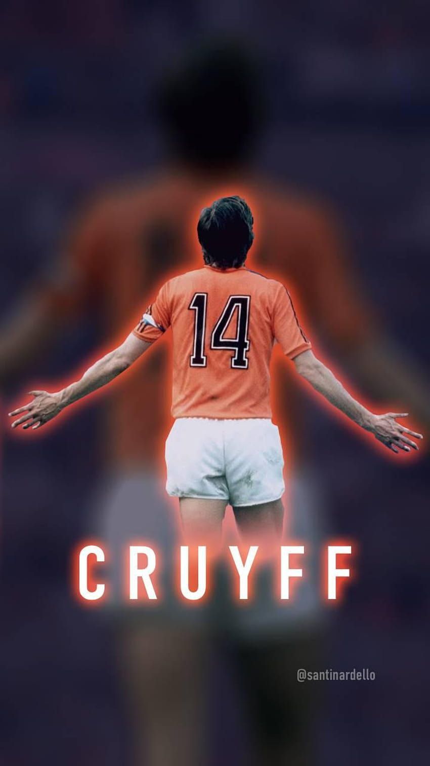 Johan Cruyff, Rückennummer 14, Schriftzug, Neonlicht, Rückansicht, HD, Handy-Hintergrund