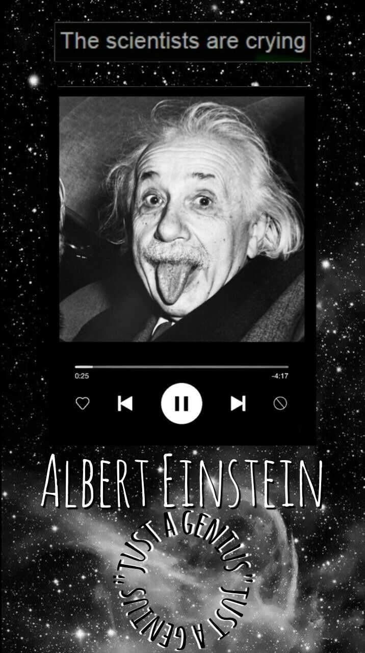 Albert Einstein, Musikplayer, Herausgestreckte Zunge, The Scientists Are Crying, Schwarzweiß, Hochformat-Hintergrundbild