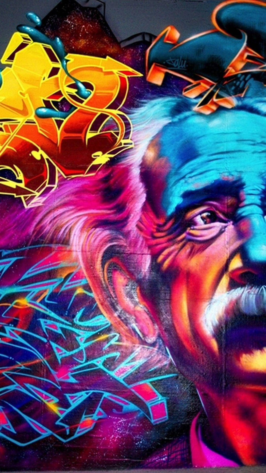 Albert Einstein, Graffiti, Pop-Art, Bunt, Abstrakt, Full HD, Handy-Hintergrund im Hochformat