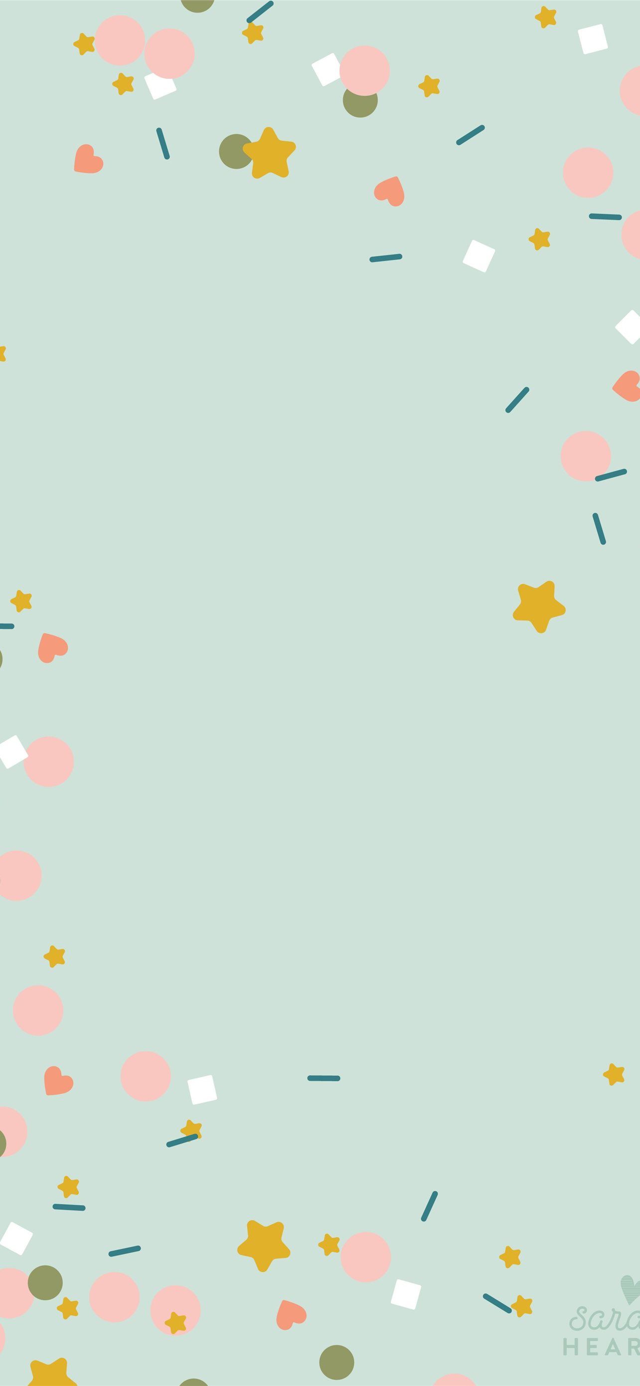Konfetti, Sterne, Mintgrün, Pastell, Minimalistisch, Full HD, Hintergrundbild fürs Handy