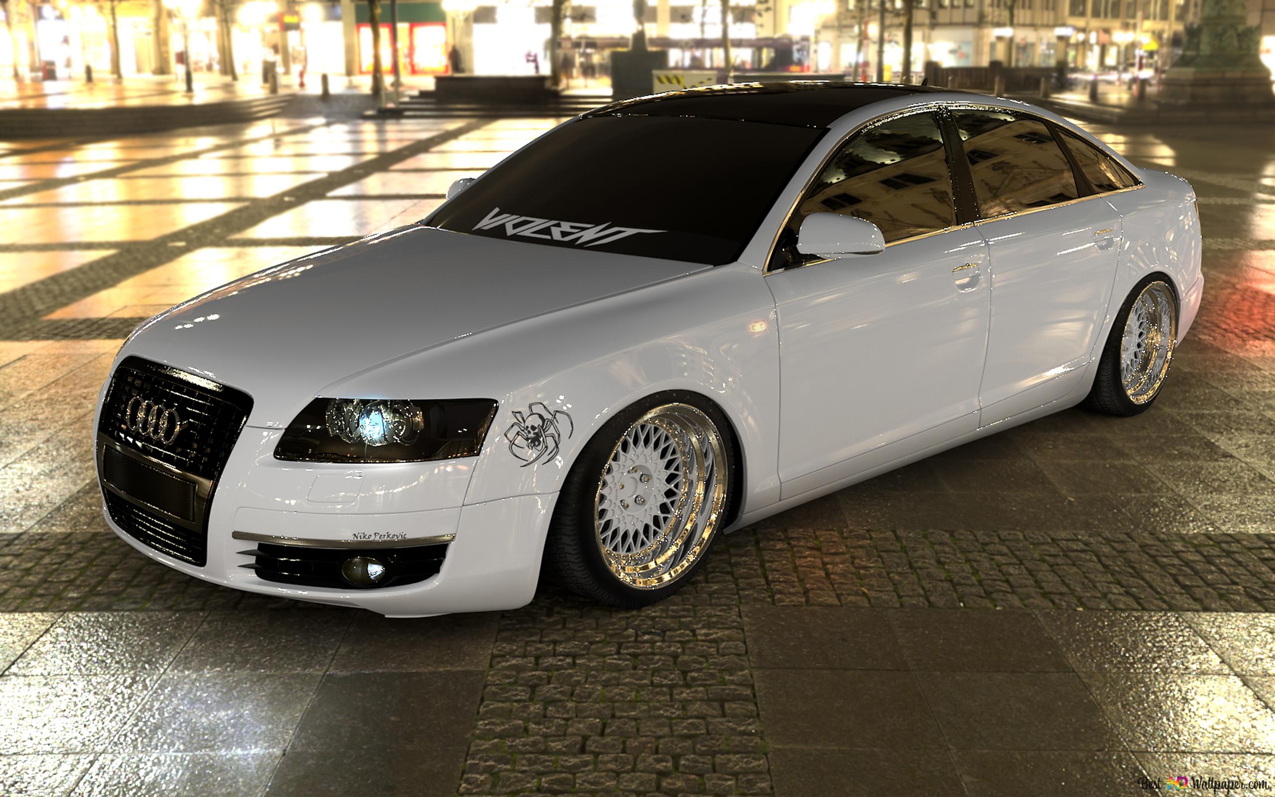 Audi A6, Weiß, Tieferlegung, Felgen, Nacht, 2K, Hintergrund für den Desktop
