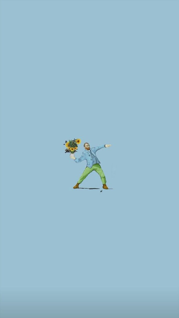 Vincent van Gogh, Banksy, Blumenwerfer, Sonnenblumen, Parodie, HD, Handy-Hintergrund