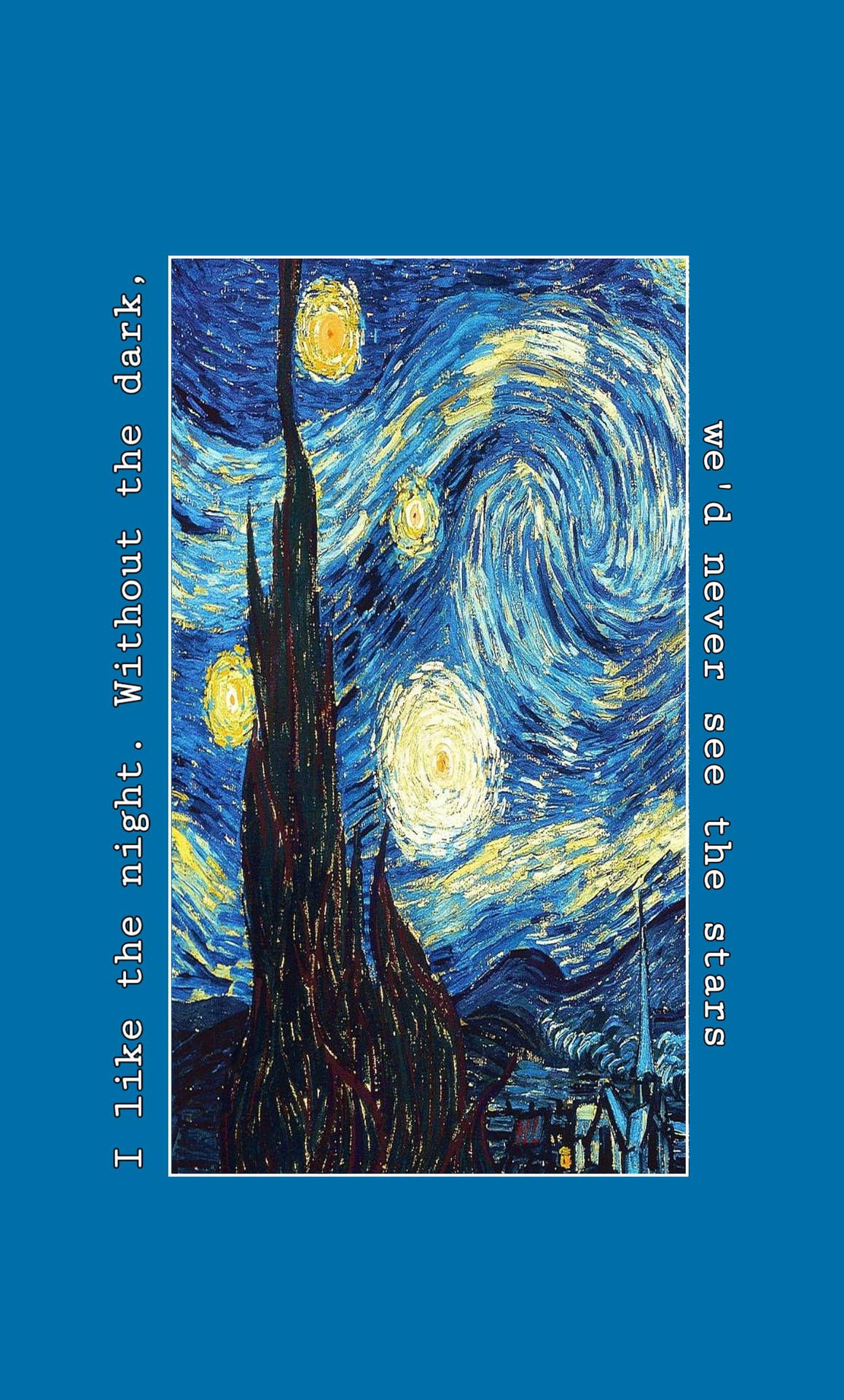 Sternennacht, Vincent van Gogh, Zitat, Blauer Rahmen, Full HD, Handy-Hintergrund im Hochformat