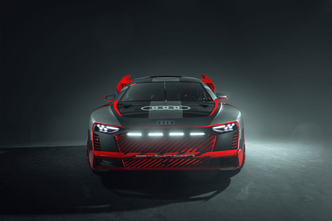 Konzeptauto, LED-Leuchten, Rot-schwarz, Studio, Frontansicht, Hintergrund