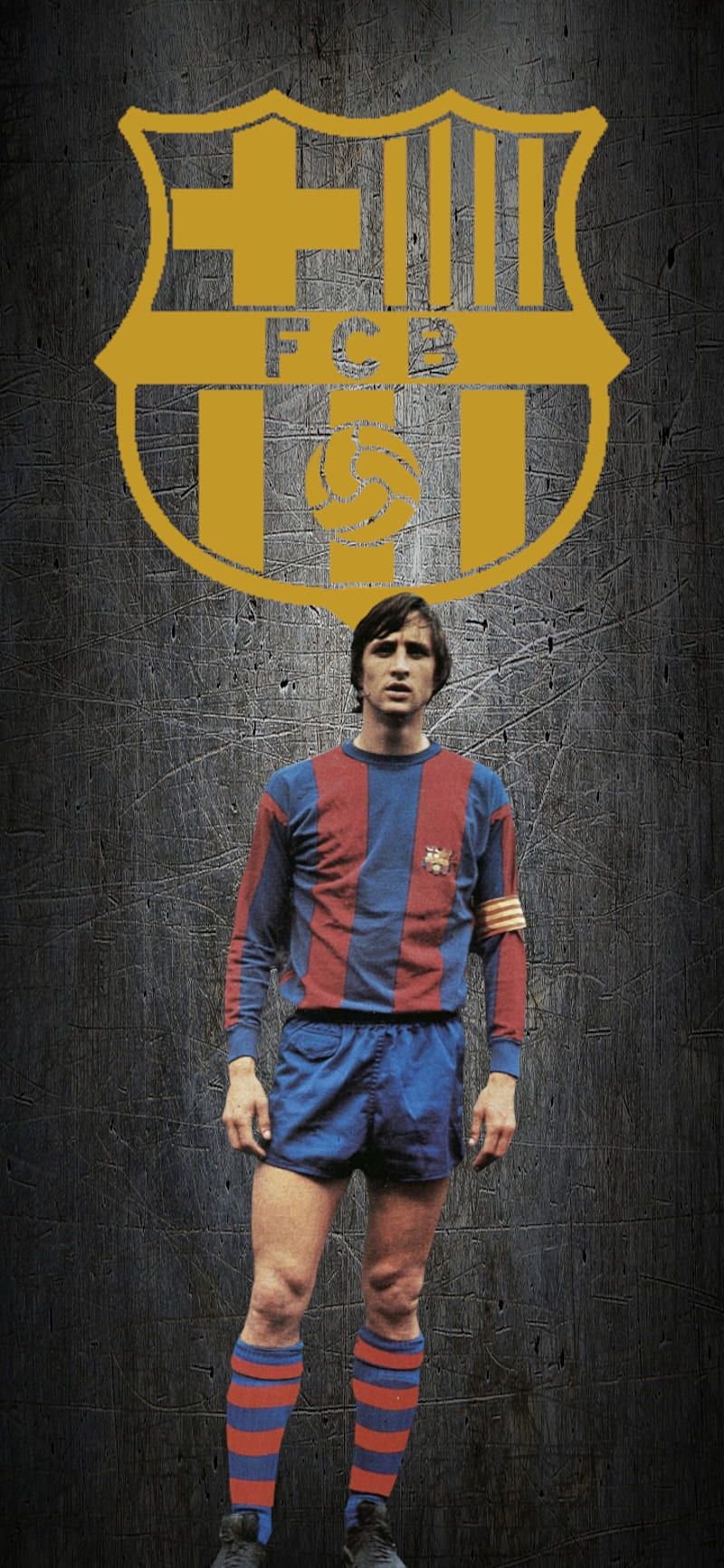 Johan Cruyff, FC Barcelona, Vereinswappen, Dunkler Hintergrund, Fußball, Sperrbildschirm fürs iPhone