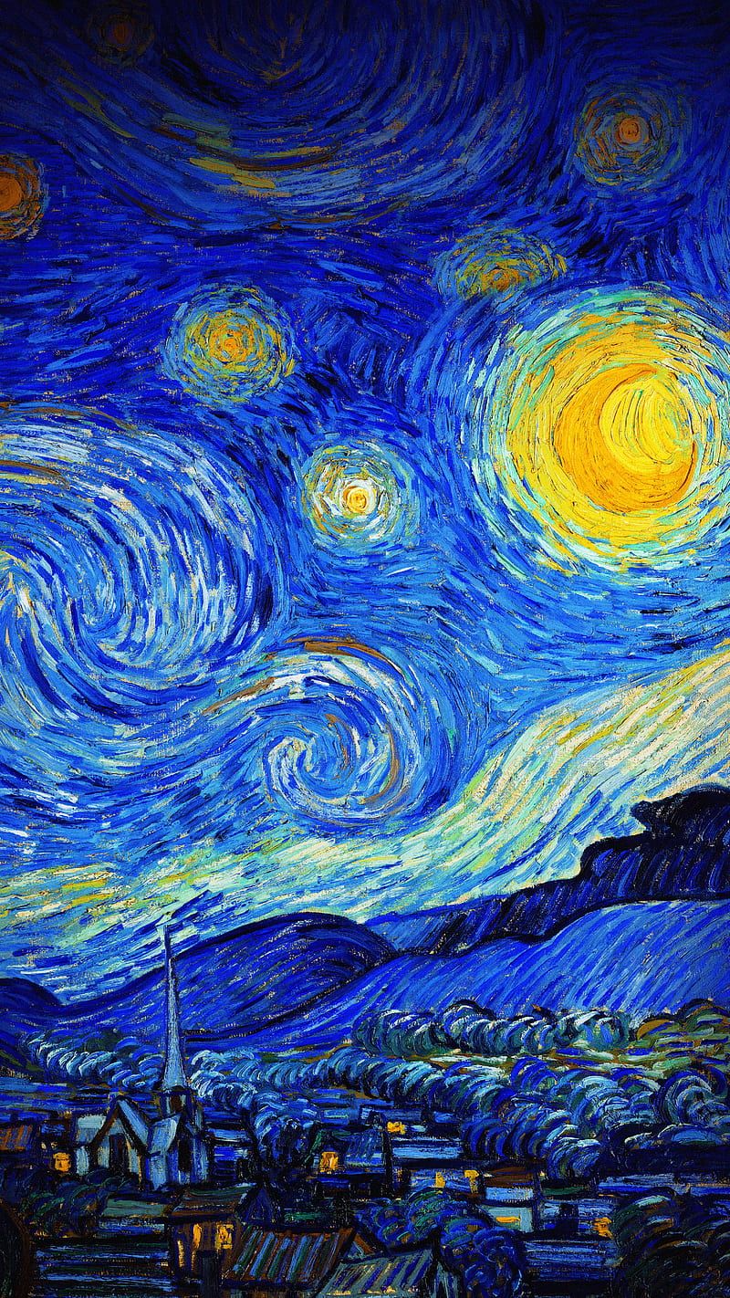 Sternennacht, Vincent van Gogh, Nachthimmel, Mond, Wirbel, HD, Handy-Hintergrundbild