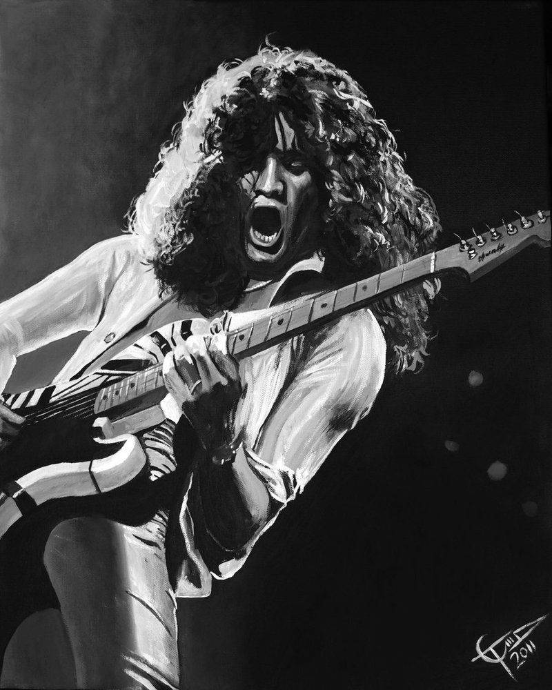 Eddie Van Halen, Zeichnung, Schwarz-Weiß, Gitarrist, Porträt, Hintergrundbild fürs iPad