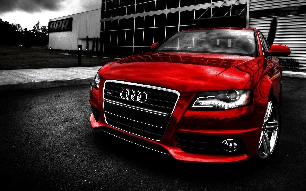 Audi A4, Rot, Limousine, Dramatischer Himmel, Frontansicht, HD, Windows-Hintergrundbild