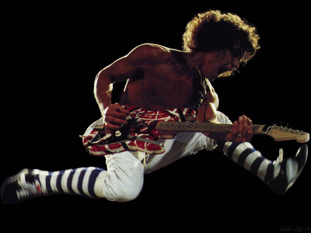 Eddie Van Halen, Luftsprung, Gestreifte Socken, Frankenstrat, Konzert, Hintergrundbild fürs Tablet