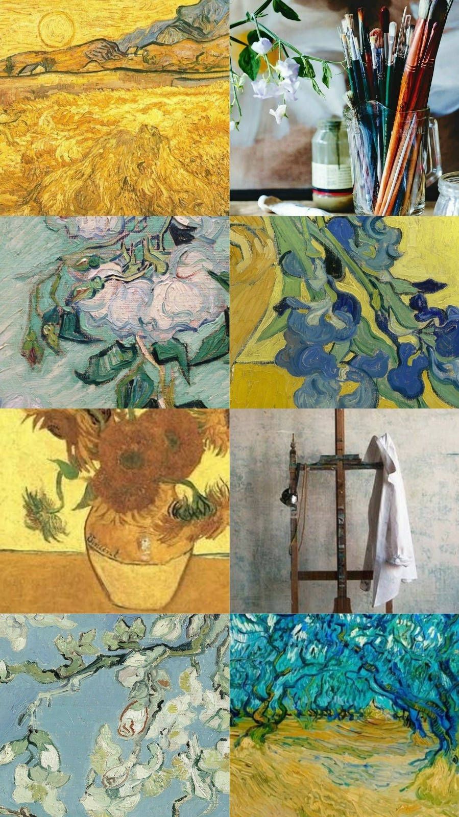 Vincent van Gogh, Sonnenblumen, Iris, Gemälde-Collage, Raster, HD, iPhone-Hintergrundbild