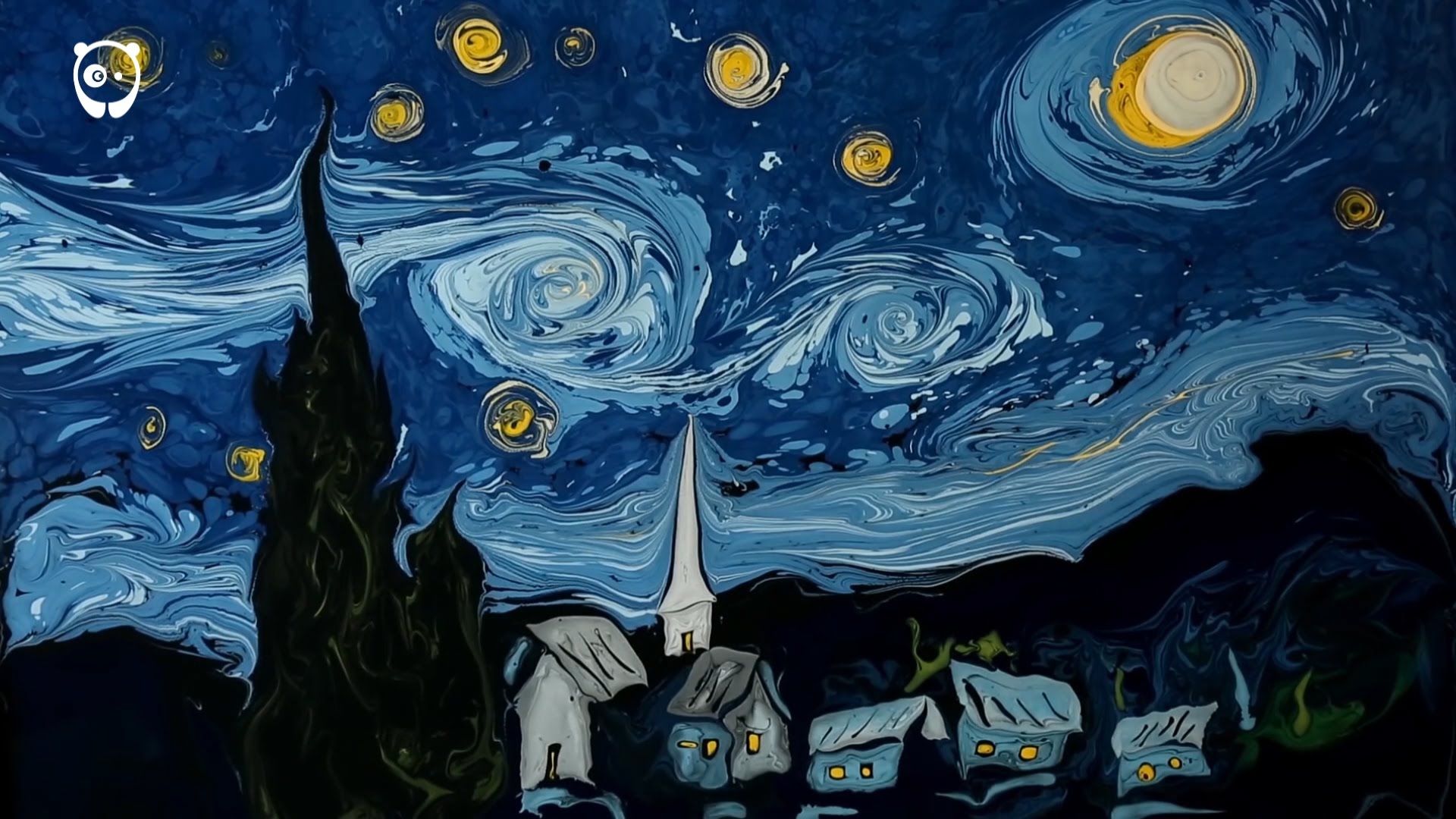 Sternennacht, Vincent van Gogh, Zypresse, Dorf, Nachthimmel, Full HD, PC-Hintergrundbild