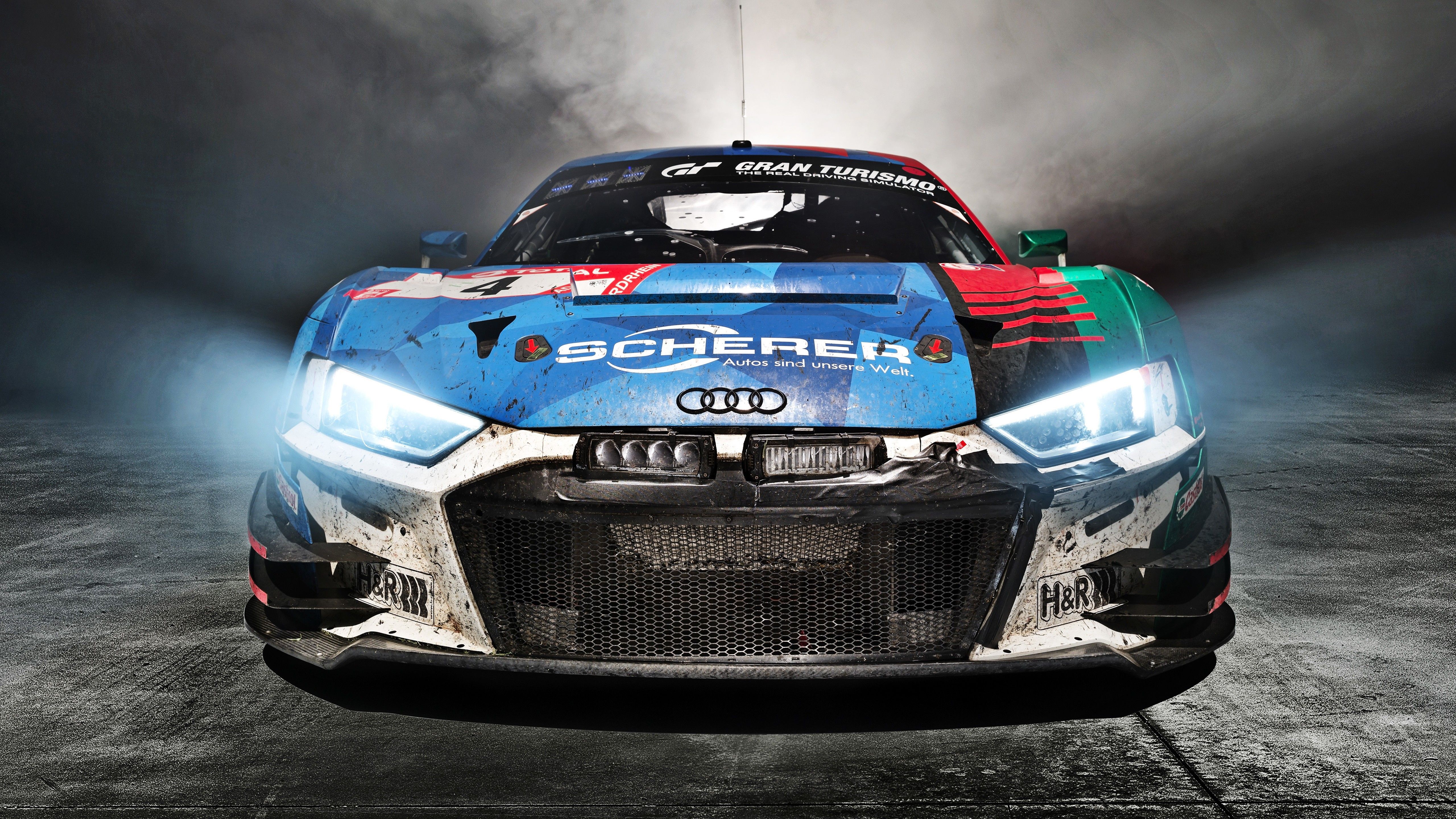 Audi R8 LMS, Rennwagen, Gran Turismo, Motorsport, Scheinwerfer, 5K, PC-Hintergrundbild