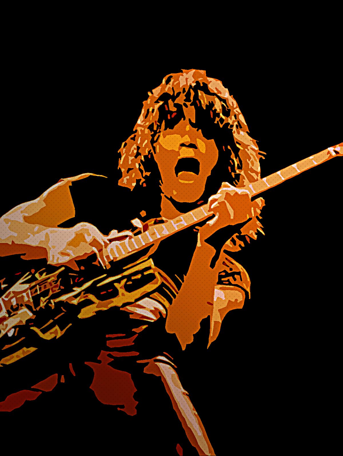 Eddie Van Halen, Digitale Malerei, Gitarrist, Orange, Schwarzer Hintergrund, Full HD Wallpaper