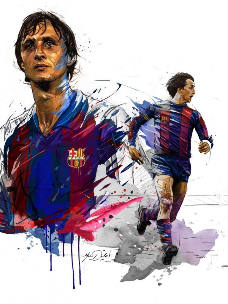 Johan Cruyff, FC Barcelona, Farbspritzer, Illustration, Fußball, Hintergrundbild fürs iPad