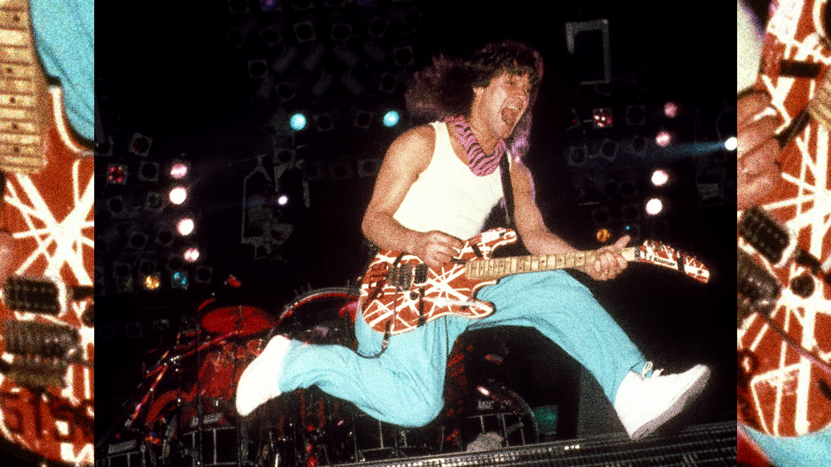 Eddie Van Halen, Luftsprung, Frankenstrat, Bühnenlicht, Konzert, 2K, Windows-Hintergrundbild