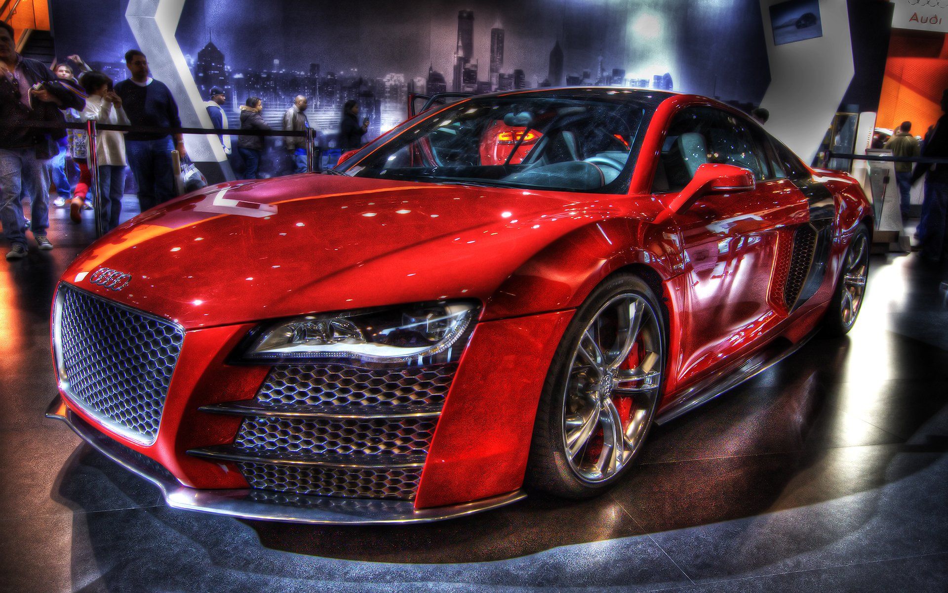 Audi R8, Rot, HDR, Autoshow, Supersportwagen, 16:10, Full-HD-Hintergrundbild für den Desktop