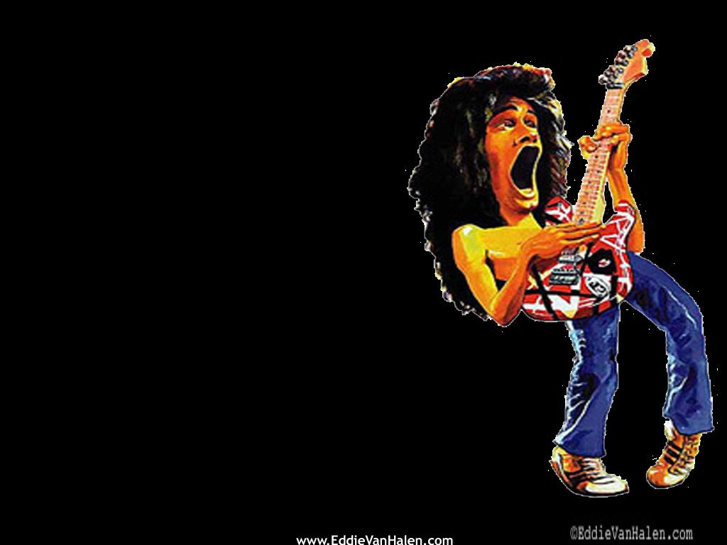 Eddie Van Halen, Karikatur, Frankenstrat, Schwarzer Hintergrund, Illustration, Wallpaper