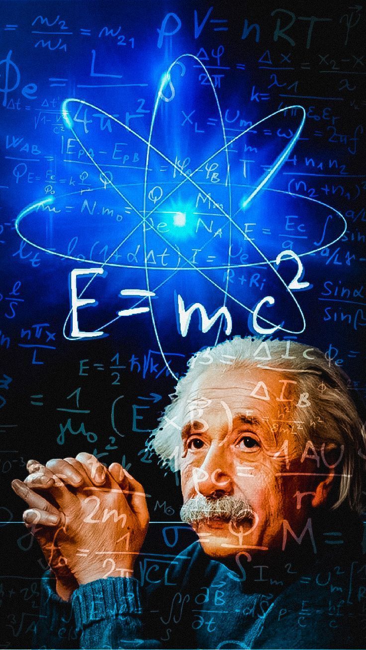 Albert Einstein, E=mc², Atom, Blaues Leuchten, Digitale Kunst, Hintergrundbild fürs Handy