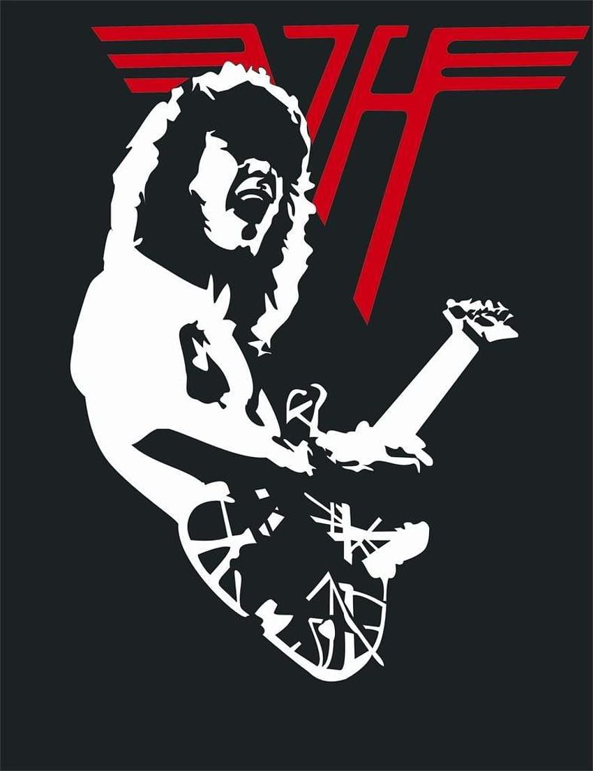 Eddie Van Halen, Van-Halen-Logo, Silhouette, Grafik, Schwarz-Weiß-Rot, HD, Tablet-Hintergrund