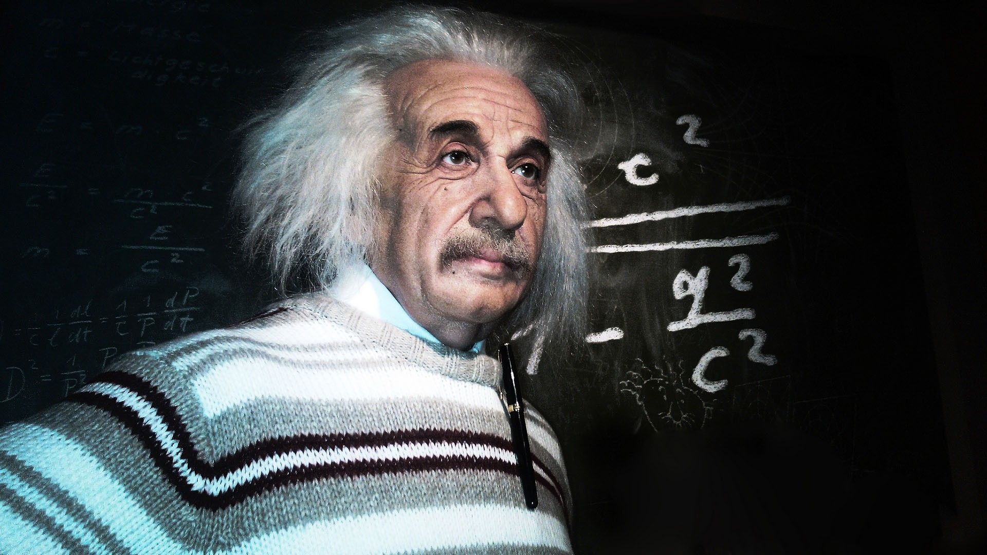 Albert Einstein, Tafel, Formeln, Gestreifter Pullover, Porträt, Full HD, Laptop-Hintergrundbild