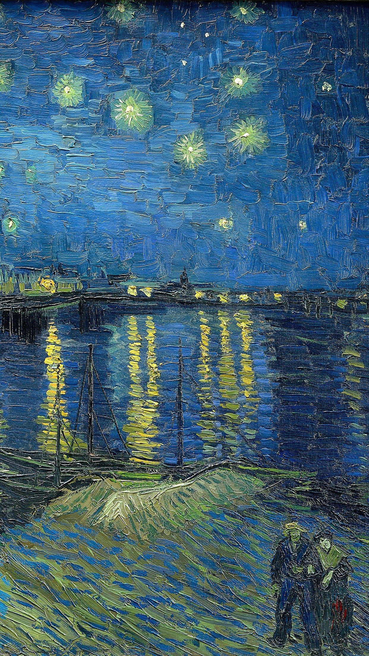 Sternennacht über der Rhone, Vincent van Gogh, Nacht, Fluss, Spiegelung, 1242x2208, Handy-Hintergrund