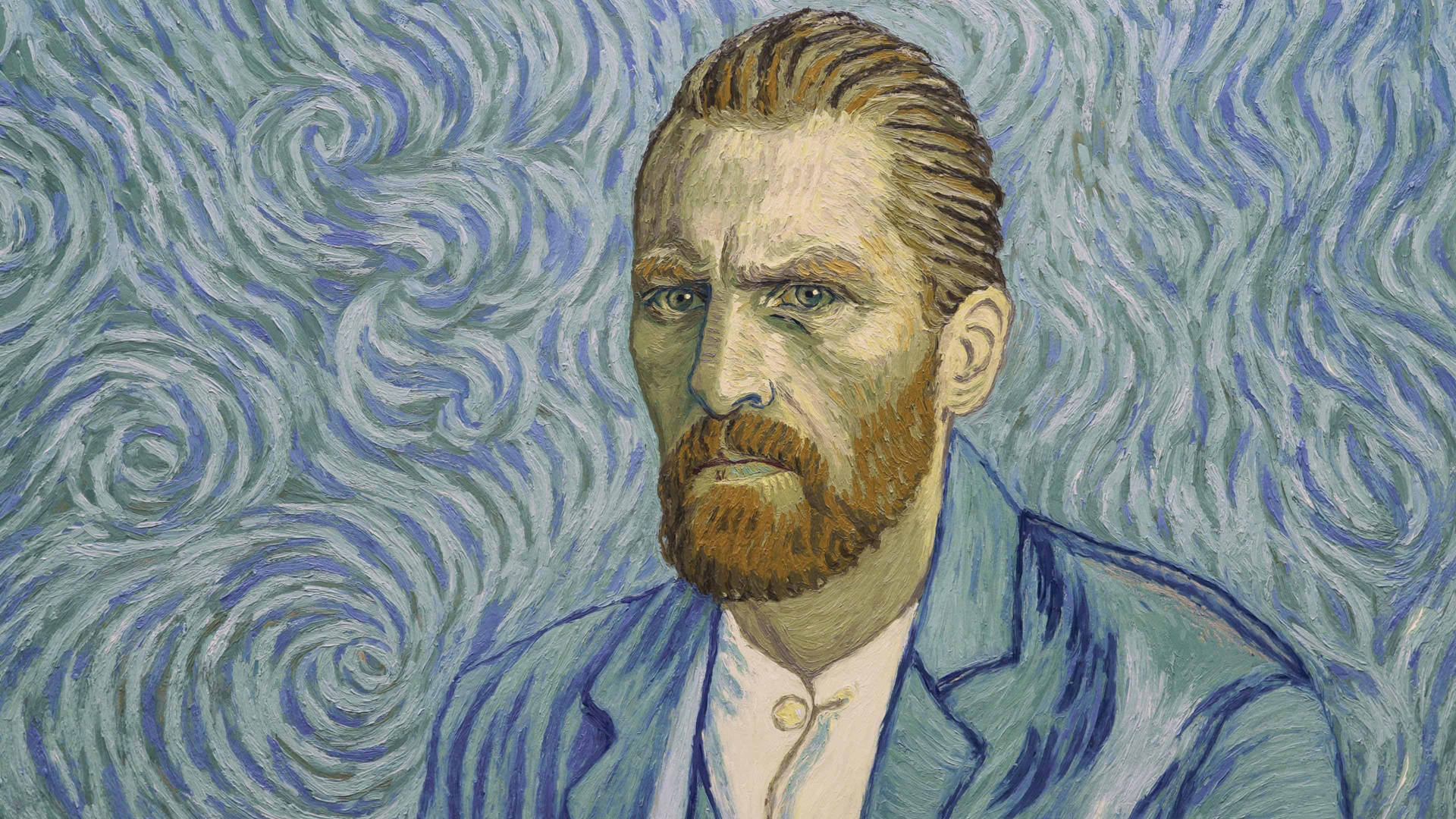 Loving Vincent, Vincent van Gogh, Selbstbildnis, Wirbel, Blau, Full HD, Breitbild-Hintergrundbild