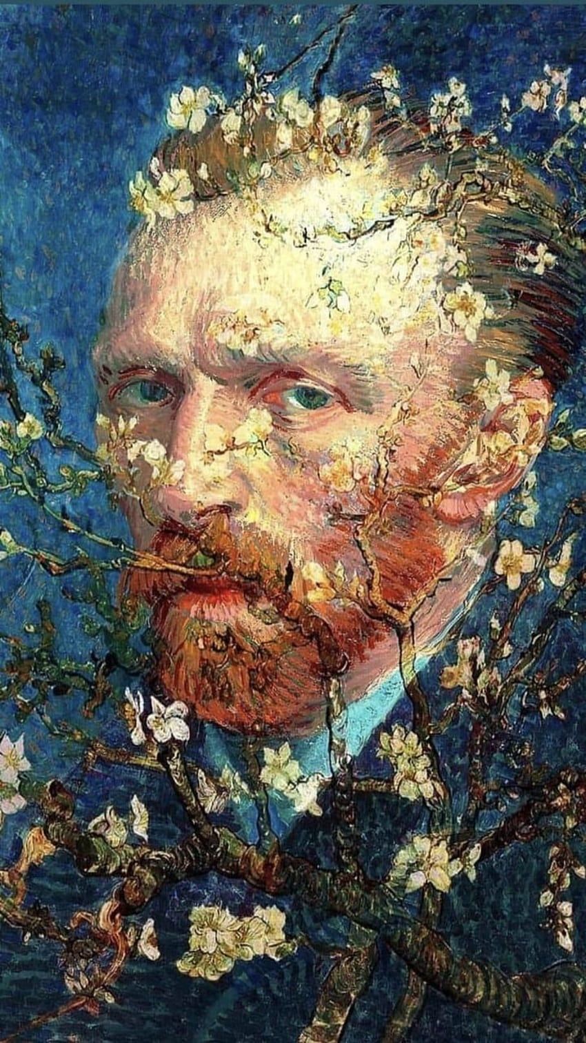 Vincent van Gogh, Selbstbildnis, Blüten, Porträt, HD, Handy-Hintergrund im Hochformat