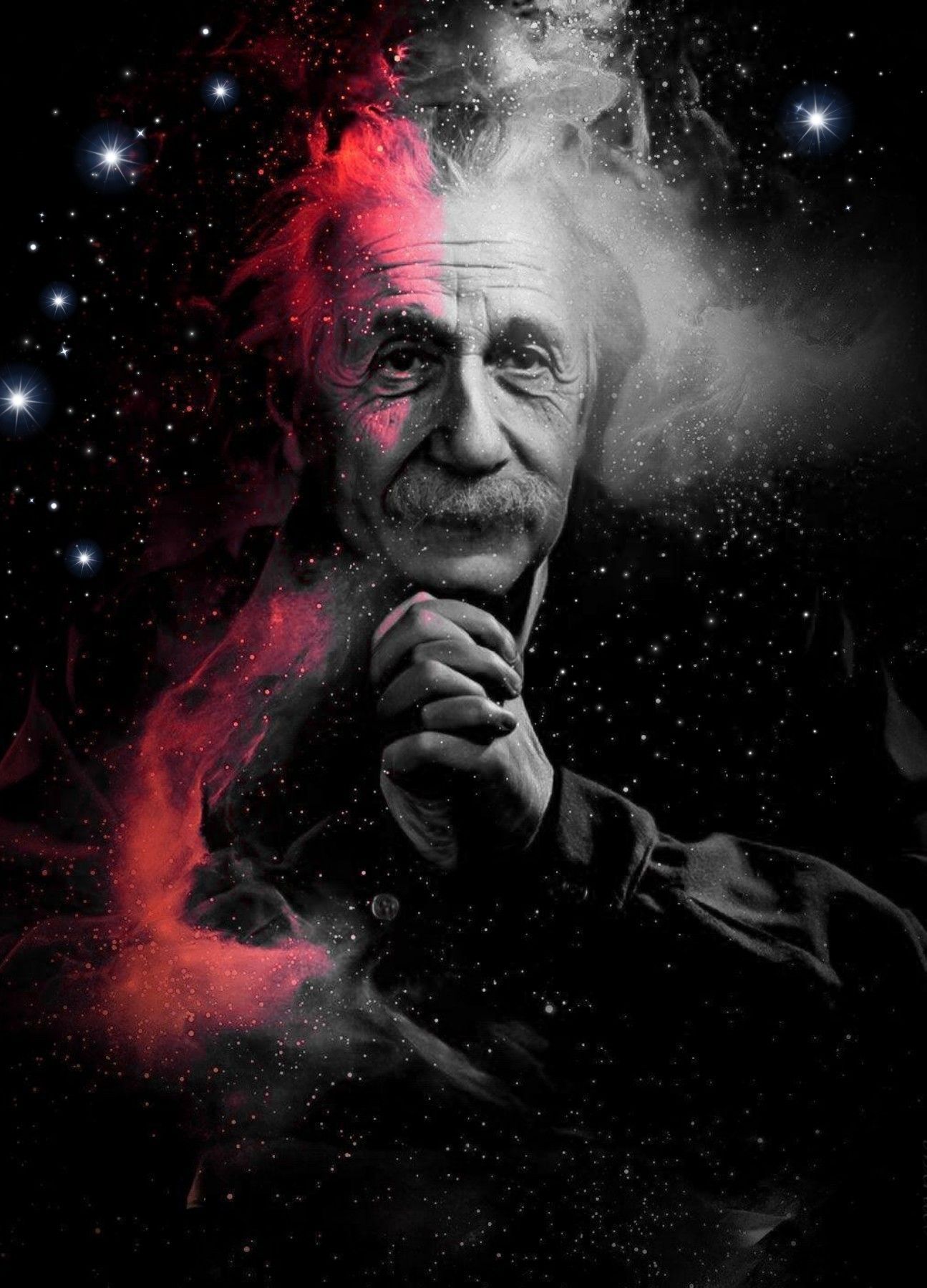 Albert Einstein, Weltall, Nebel, Doppelbelichtung, Sterne, Full HD, Tablet-Hintergrund
