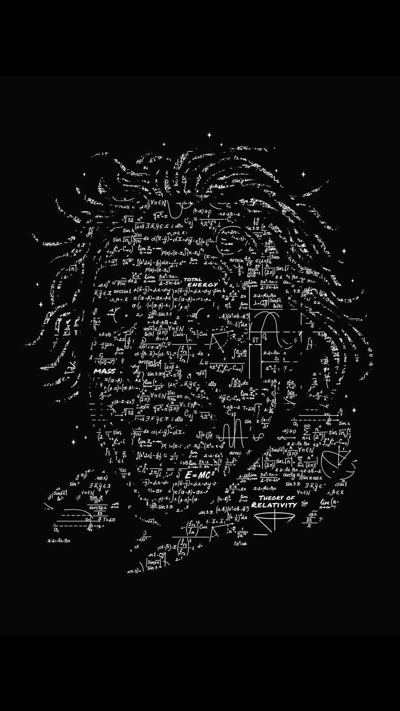 Albert Einstein, Typografie-Porträt, Schwarzer Hintergrund, Minimalismus, Sperrbildschirm fürs iPhone