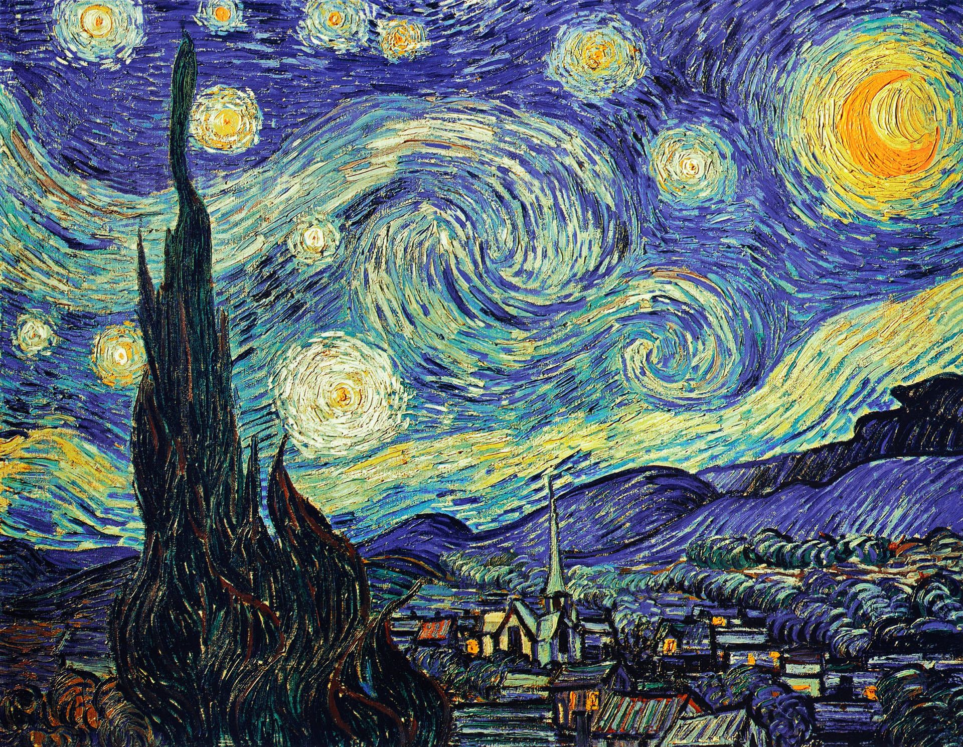 Sternennacht, Vincent van Gogh, Zypresse, Nachthimmel, Postimpressionismus, Full-HD-Hintergrundbild für PC