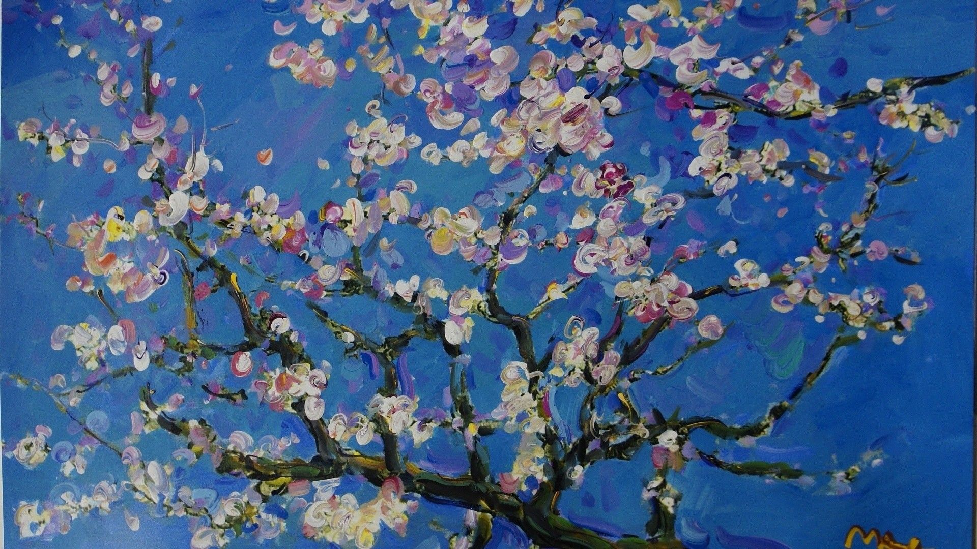 Mandelblüte, Vincent van Gogh, Blüten, Zweige, Blau, 16:9, Full-HD-Hintergrundbild für den Desktop