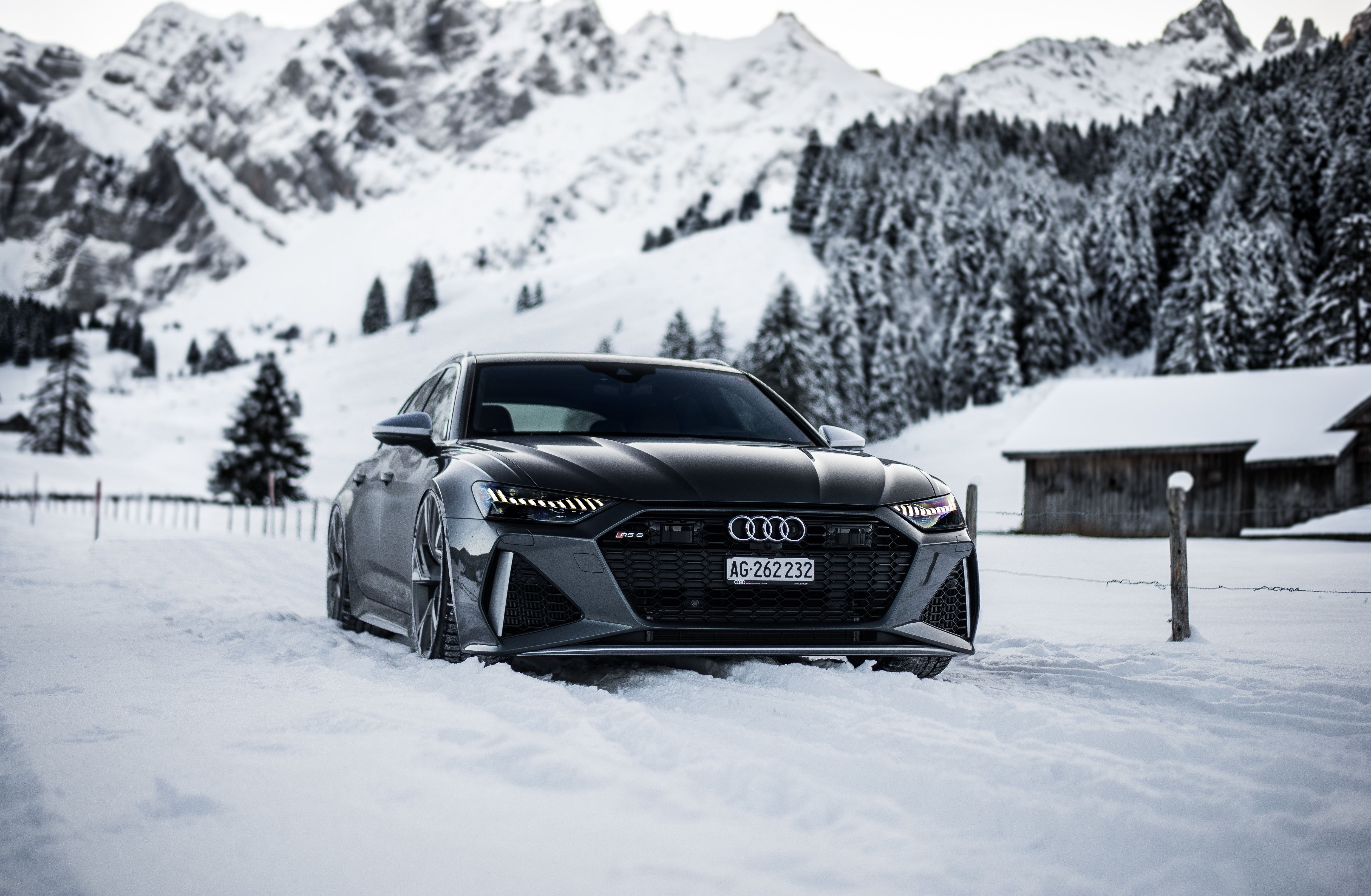 Audi RS6 Avant, Schnee, Berge, Winterlandschaft, Grau, 4K, Hintergrundbild für den PC