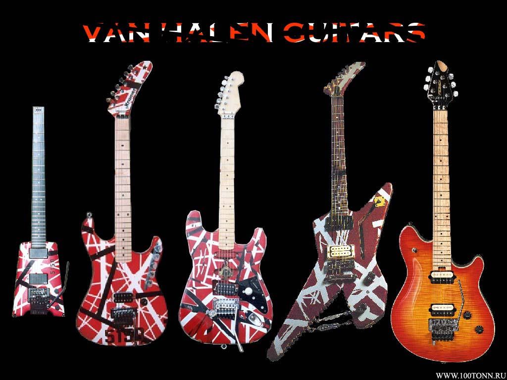 Van Halen, E-Gitarren, Frankenstrat, Gitarrensammlung, Schwarzer Hintergrund, Wallpaper
