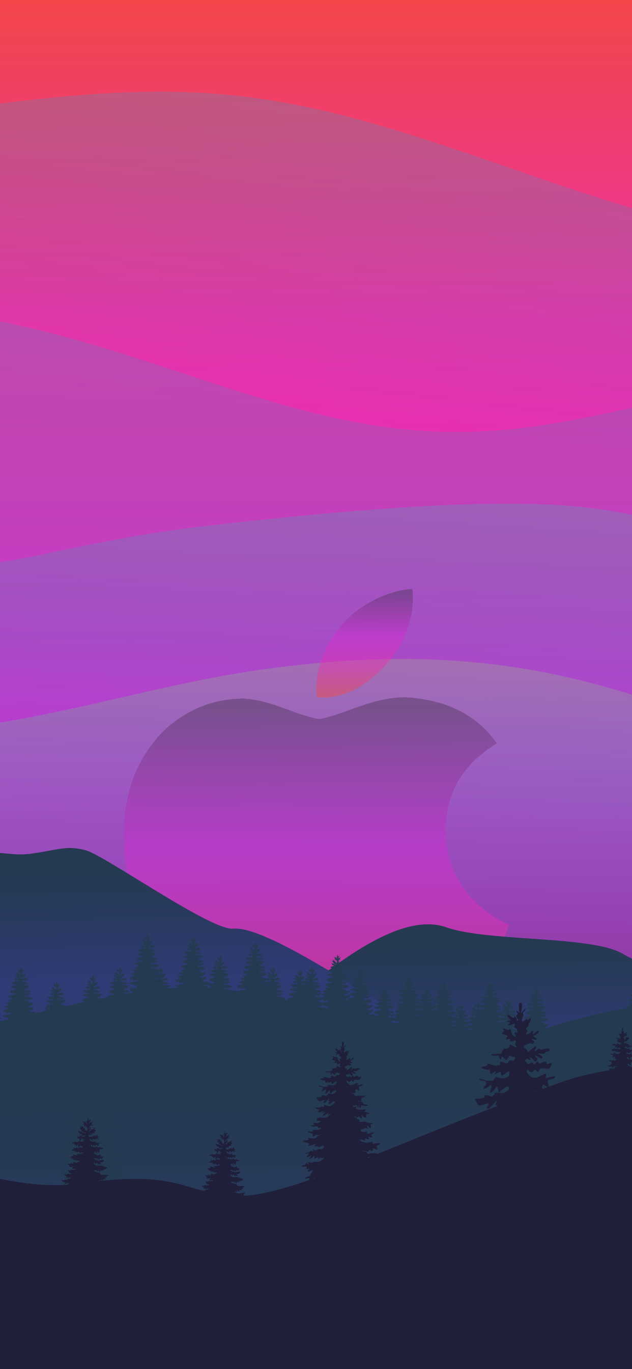 Apple-Logo, Berge, Hügellandschaft, Lila Himmel, Abenddämmerung, Full HD, Handy-Hintergrund