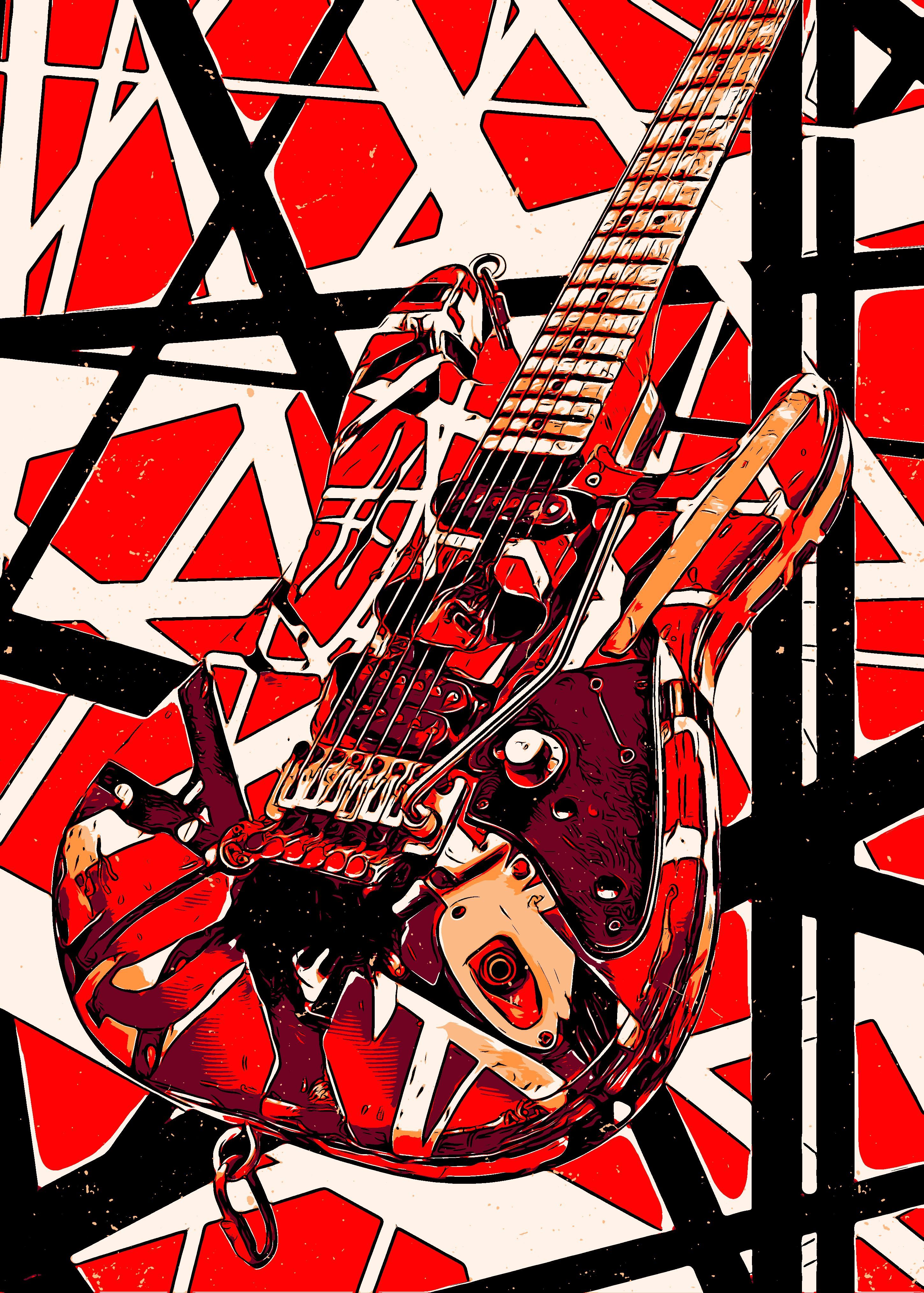 Frankenstrat, E-Gitarre, Streifenmuster, Rot-Weiß-Schwarz, Kunst, QHD+, Tablet-Hintergrund